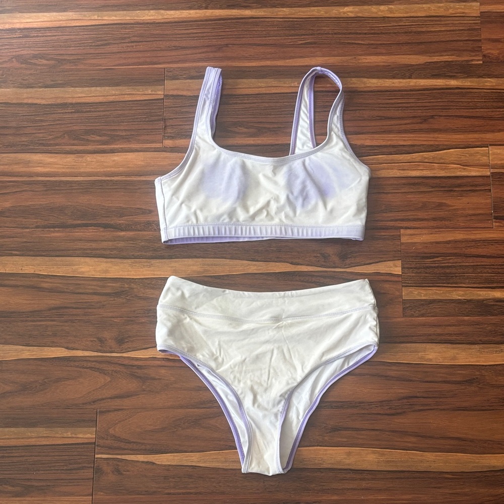 Purple and white M bathing suit